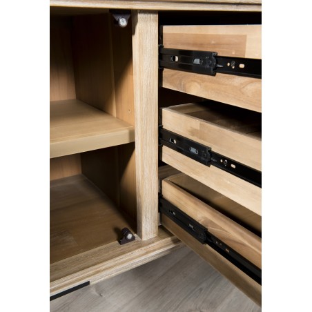 PALOMA Buffet - 3 Drawers 2 Doors Acacia Wood and Black Metal