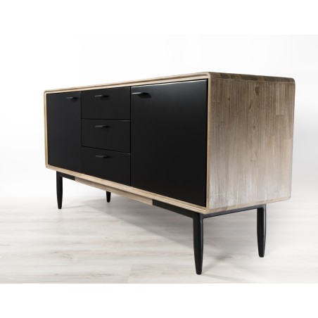 PALOMA Buffet - 3 Drawers 2 Doors Acacia Wood and Black Metal