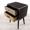 LEON Black Bedside Table with 2 Brown Drawers - Pine Motifs