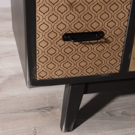 LEON Black 8-Drawer Chest with Brown Pine Motifs