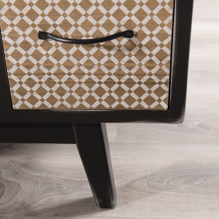 Commode noire LEON 8 tiroirs marrons motifs Pin