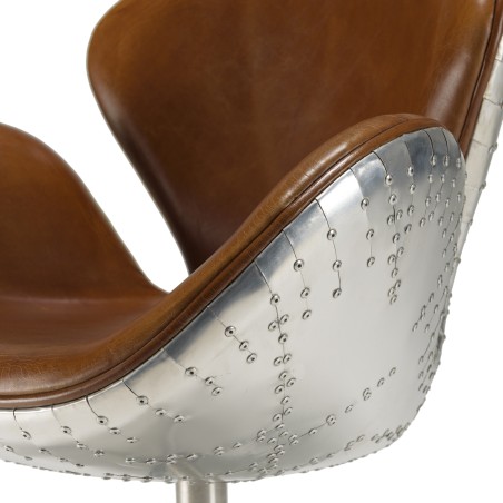 Fauteuil marron NEVADA vintage en cuir et aluminium