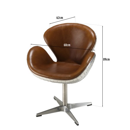OCTAVE - NEVADA Vintage Brown Leather Armchair with Aluminum Legs