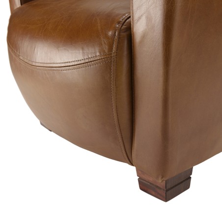 OCTAVE CHICAGO Vintage Brown Leather Armchair - Wooden Legs