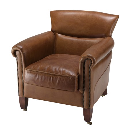 Fauteuil VERONE en cuir marron vintage - OCTAVE