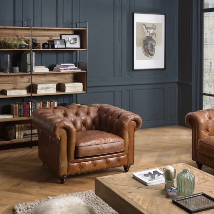 Fauteuil marron capitonné vintage OCTAVE
