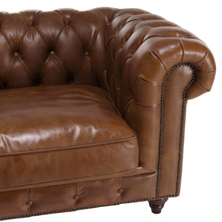 Canapé marron CHESTERFIELD capitonné vintage 3 places - OCTAVE
