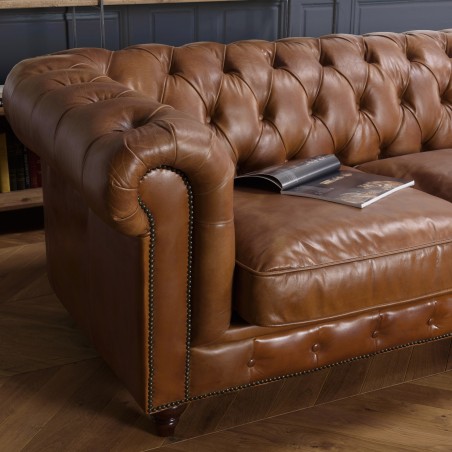 Canapé marron CHESTERFIELD capitonné vintage 3 places - OCTAVE
