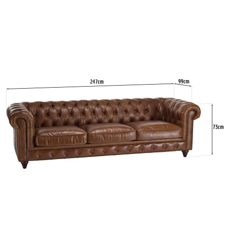 OCTAVE - Vintage Brown Leather Tufted Chesterfield Sofa 3 Seater