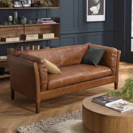 Canapé marron MILANO vintage cuir 3 places OCTAVE