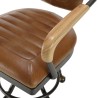 OCTAVE Vintage Brown Desk Armchair - Black Metal Legs & Wooden Armrests