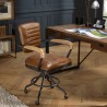 Fauteuil de bureau vintage OCTAVE en cuir marron et métal noir