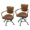 OCTAVE Vintage Brown Desk Armchair - Black Metal Legs & Wooden Armrests