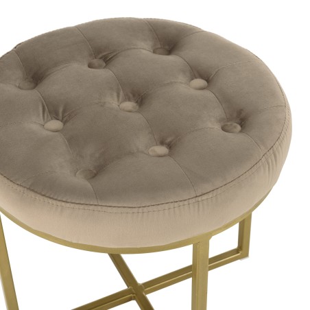 AGATHE Round Stool 41x41cm Taupe Velvet with Gold Metal Legs