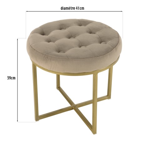 AGATHE Round Stool 41x41cm Taupe Velvet with Gold Metal Legs