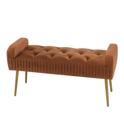 Banc de lit en velours AGATHE - Orange et métal doré