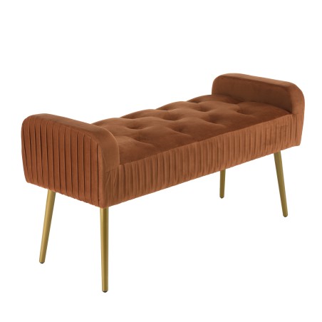 Banc de lit en velours AGATHE - Orange et métal doré
