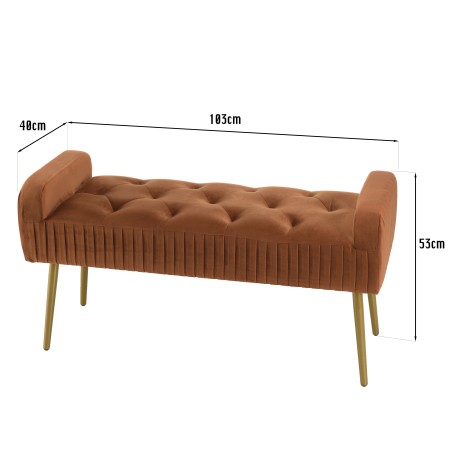 AGATHE Orange Velvet Bed Bench with Gold Metal Legs