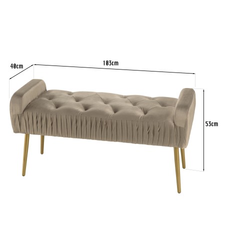 AGATHE Taupe Velvet Bed Bench with Gold Metal Legs