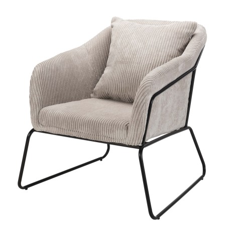 AGATHE - Pearl Grey Corduroy Fabric Armchair with Flared Metal Legs