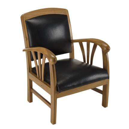 Fauteuil teck et cuir noir WALLY - Style colonial pour votre intérieur
