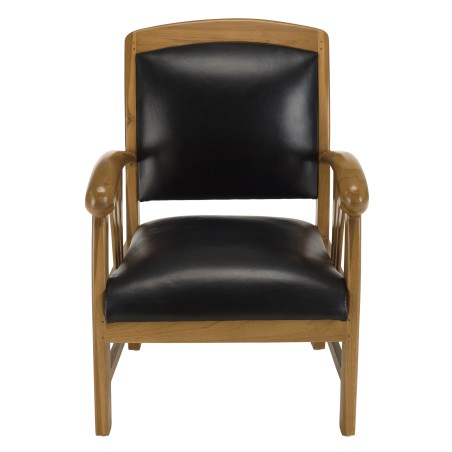 WALLY Teak and Black Leather Armchair