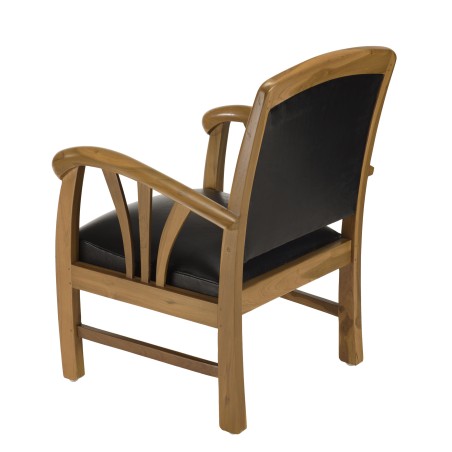WALLY Teak and Black Leather Armchair