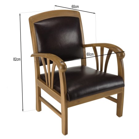 Fauteuil teck et cuir marron DAK