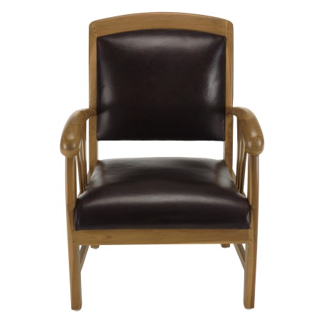 WALLY Teak and Brown Leather Armchair
