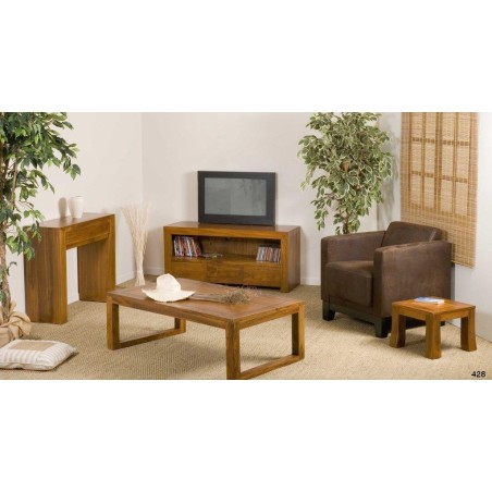 Modern Brown Teak Wood Console Table with 2 Drawers