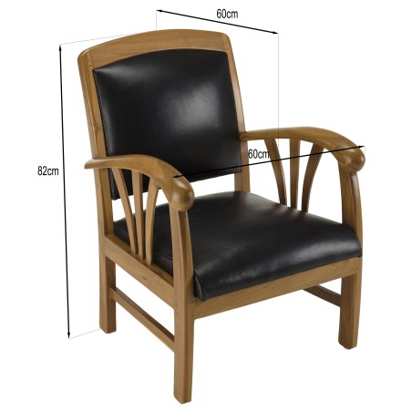 Fauteuil teck et cuir noir DAK- Style colonial pour votre intérieur