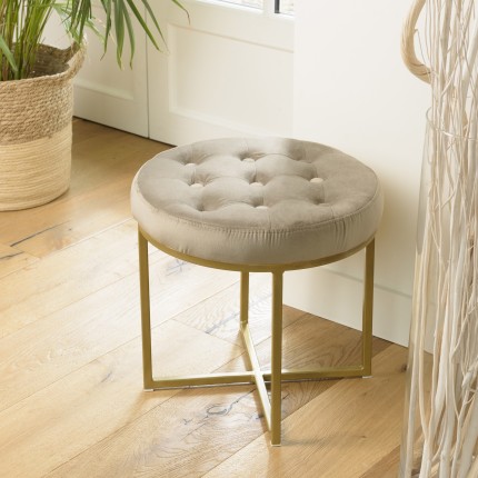AGATHE Round Stool 41x41cm Taupe Velvet with Gold Metal Legs