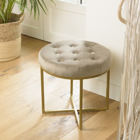 AGATHE Round Stool 41x41cm Taupe Velvet with Gold Metal Legs