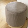 AGATHE Round Stool 40x40cm Brown Corduroy with Wooden Base