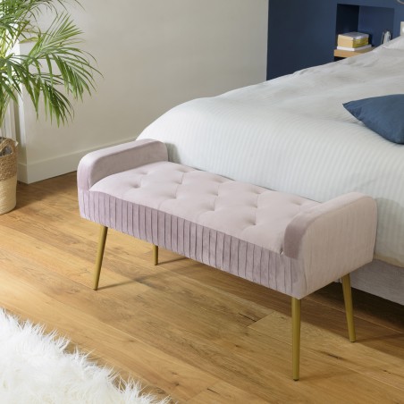 Banc de lit AGATHE velours rose poudré