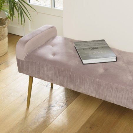 Banc de lit AGATHE velours rose poudré