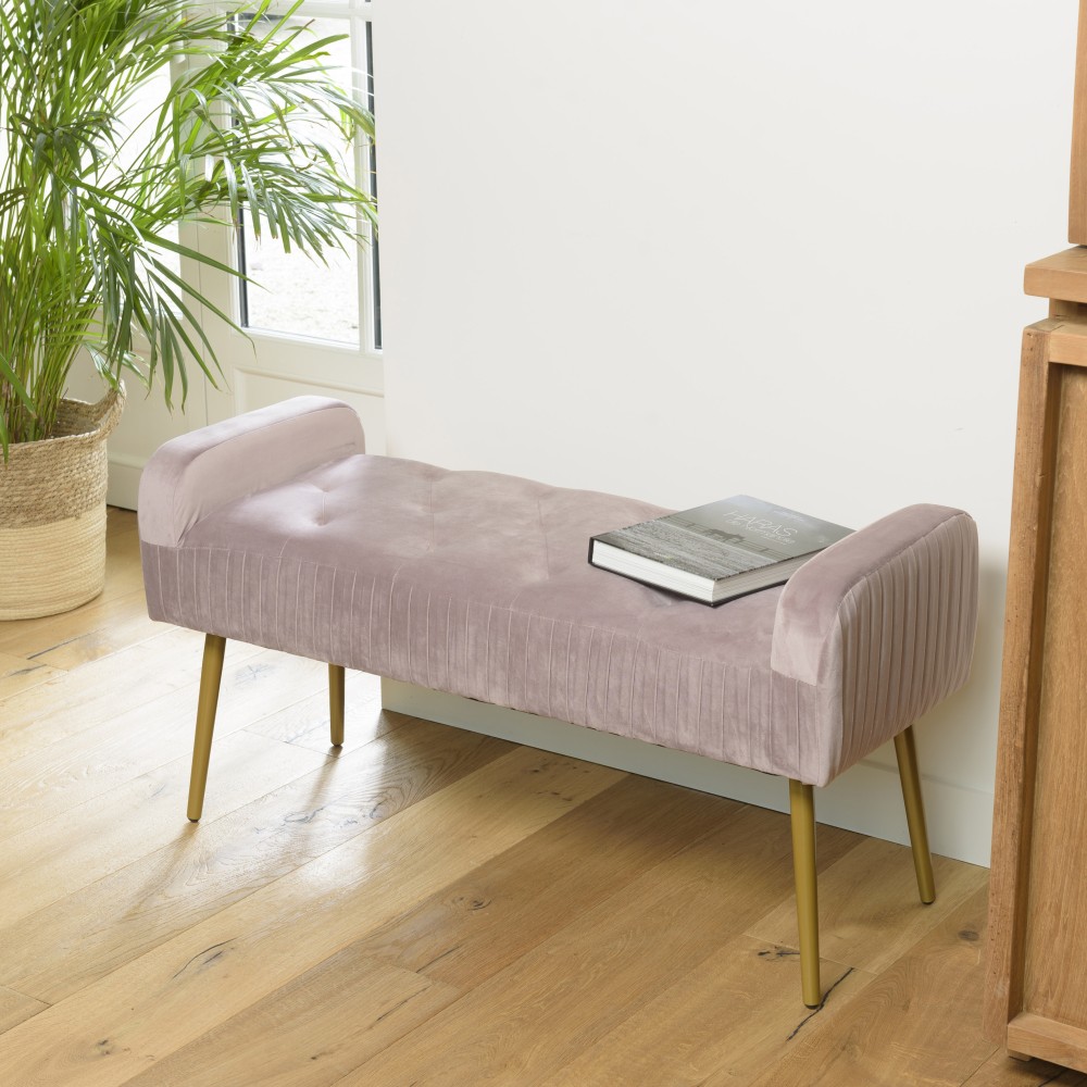 Banc de lit AGATHE velours rose poudré Banc de lit AGATHE velours rose poudré