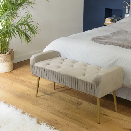 Banc de lit AGATHE en velours taupe
