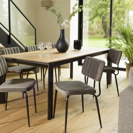 Chaise velours gris foncé AGATHE - Pieds métal noir