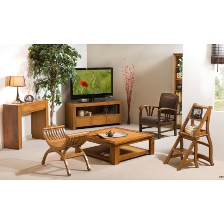 Modern Brown Teak Wood Console Table with 2 Drawers