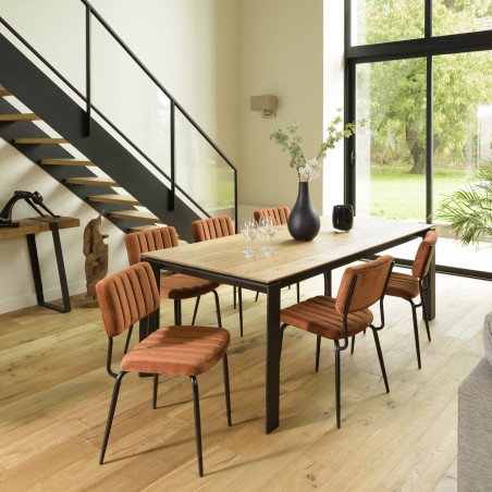 Chaise AGATHE velours orange pieds métal noir