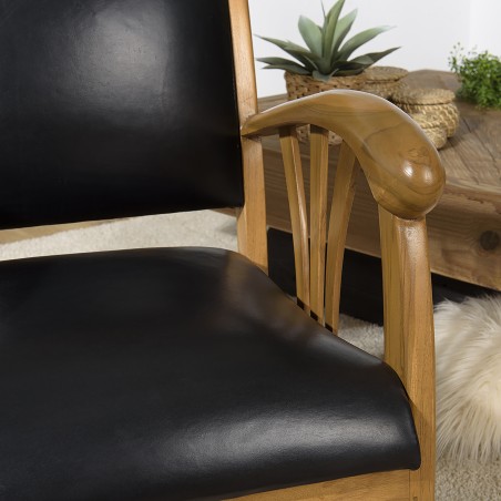 Fauteuil teck et cuir noir DAK- Style colonial pour votre intérieur