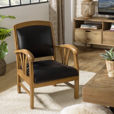 WALLY Teak and Black Leather Armchair