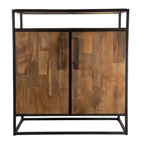 SIXTINE - Brown Buffet 2 Doors 1 Shelf Teak Recycled Black Metal