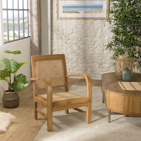 Fauteuil DAK- Bois de Mindi et cannage clair