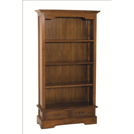 Bibliothèque LAUREN marron 3 étagères 2 tiroirs bois Mindi