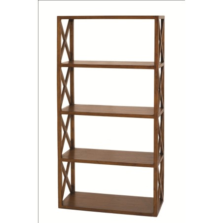 Étagère LORINE marron croisillons 4 niveaux bois Mindi