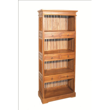 Étagère bibliothèque marron 6 tiroirs bois Teck