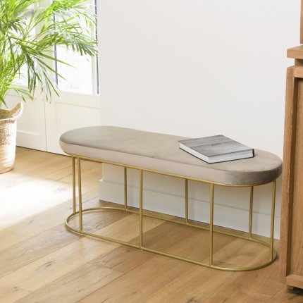 AGATHE Taupe Grey Velvet Bench with Gold Metal Legs - Trendy and Comfortable