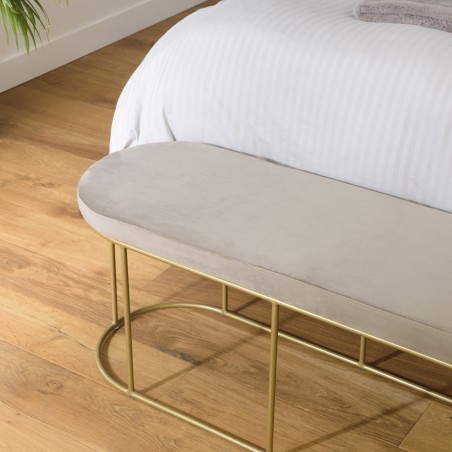 Banc velours gris taupe AGATHE - Pieds métal doré